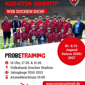 Bereit für den nächsten Schritt? Wir suchen dich! 🔴⚽
Der SV Gescher lädt zum Probetraining für die B1- & C1-Jugend der...
