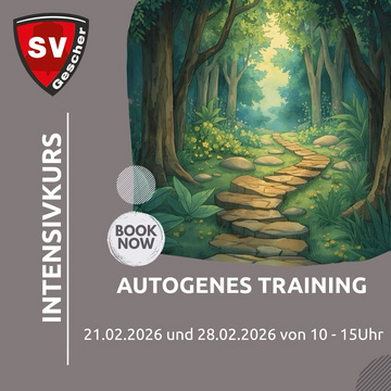✨ Intensiv-Kurs Autogenes Training nach Schultz ✨

📅 21.02.2026 & 28.02.2026
⏰ 10:00 – 15:00 Uhr
📍 Großer...