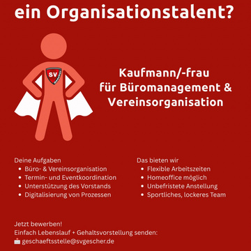 🫵 DU LIEBST SPORT UND BIST EIN ORGANISATIONSTALENT?
Dann werde das organisatorische Herzstück unseres Vereins! Wir...