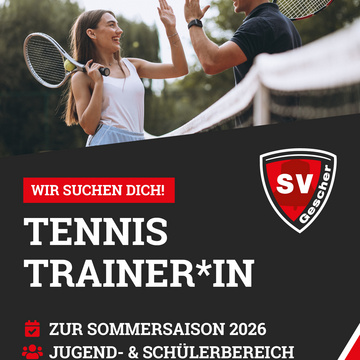 Trainer*in für die Tennisabteilung gesucht! 🎾
zum Start der Sommersaison 2026

Der SV Gescher sucht für die...