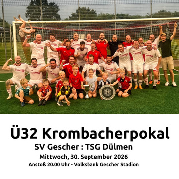 Ü32-Krombacherpokal 🔥
Heute Abend heißt es: Flutlicht, Pokal & volle Leidenschaft! 

SV Gescher – TSG Dülmen
Mittwoch,...