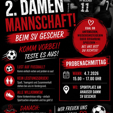 ***2. Damenmannschaft beim SV Gescher***

Der SV Gescher gründet eine 2. Damenmannschaft: Egal ob du schon lange spielst...