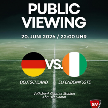 Public Viewing beim SV Gescher! ⚽🇩🇪
Am 20. Juni zeigen wir das Spiel Deutschland 🇩🇪 gegen Elfenbeinküste 🇨🇮 live auf...