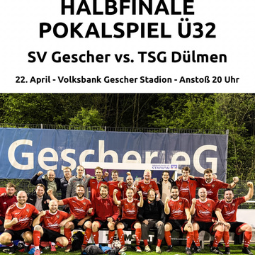 Unsere Ü32 steht heute im Pokal-Halbfinale und trifft auf die TSG Dülmen! 💪⚽

🕗 Anstoß: 20:00 Uhr
📍 Volksbank Gescher...