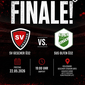 POKALFINALE Ü32 🔥
Unsere Ü32 kämpft um den Pokalsieg. Und dafür brauchen wir EUCH! ⚫🔴

⚽ SV Gescher Ü32 : SuS Olfen Ü32...